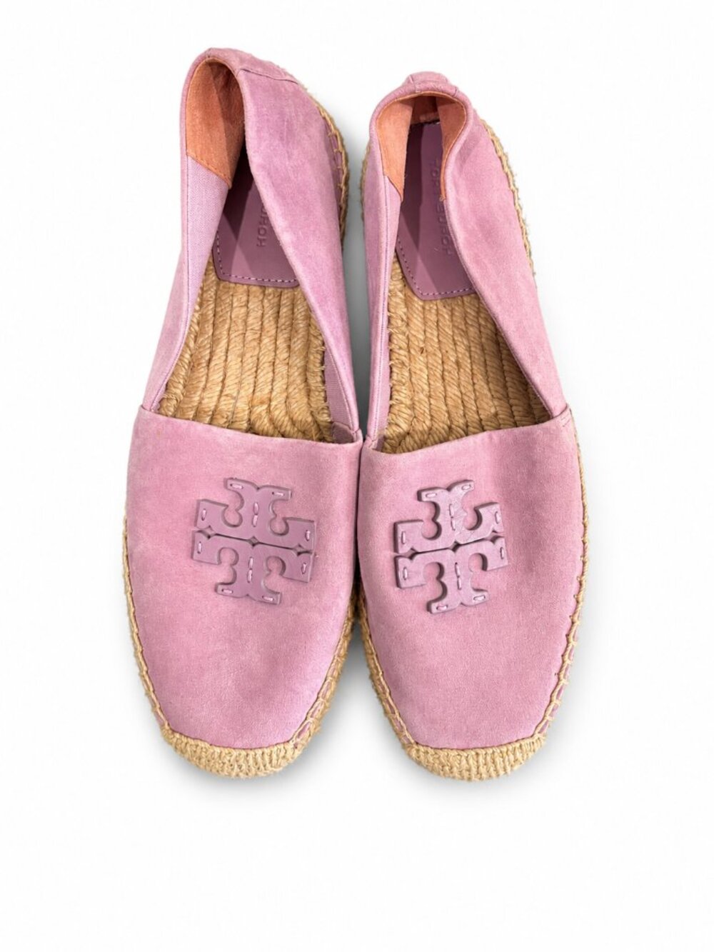 Tory Burch Everly Platform Espadrilles Lavender Suede Size 8 Double T Logo Flats